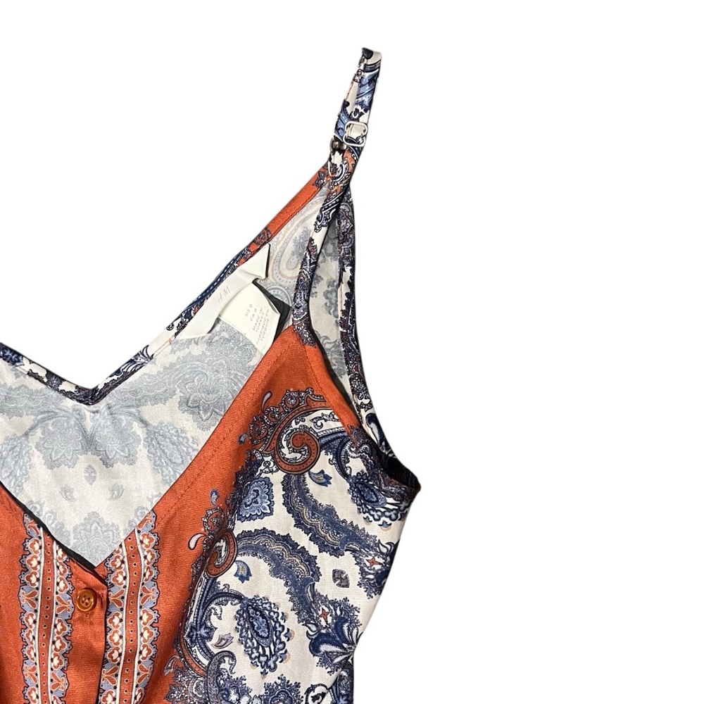 H&M Orange Blue Tie-Front Button Up Crop Camisole Size 0 - Picture 3 of 9